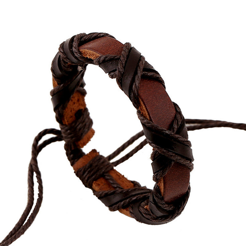Nordic Leather & Hemp Rope Bracelet – Vintage Punk Style for Men & Women