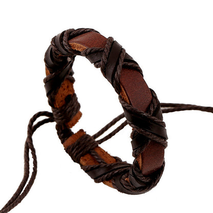 Nordic Leather & Hemp Rope Bracelet – Vintage Punk Style for Men & Women
