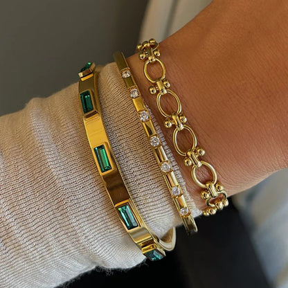 Gold-Plated Stainless Steel Bracelet with Zirconia – Trendy Women’s Jewelry
