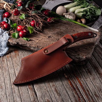 Forged Picnic Knife – Sharp Non-Grinding Outdoor Knife with Leather Sheath