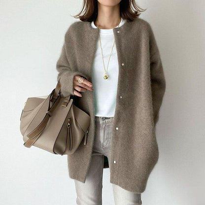 Women's Single Breasted Knitted Cardigan – Solid Color Slim Fit Jacket