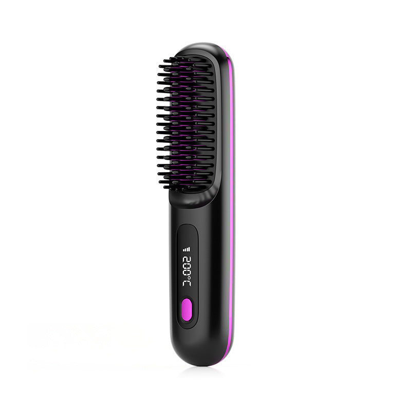 2-in-1 Wireless Hair Straightener Brush | Cordless Hot Comb with LCD & USB Charging