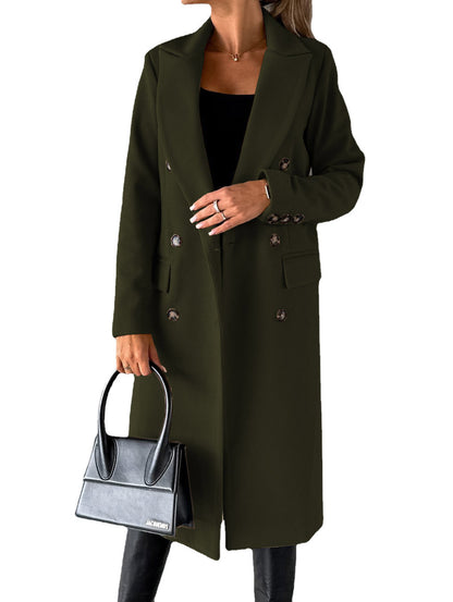 Women's Double Breasted Lapel Long Coat – Slim Winter Jacket