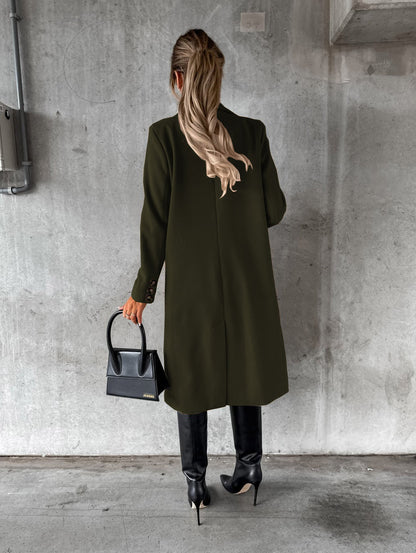 Women's Double Breasted Lapel Long Coat – Slim Winter Jacket