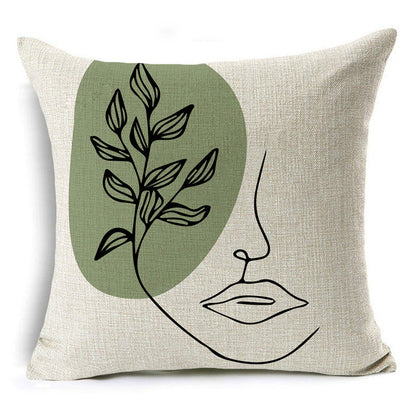 Green Geometric Print Linen Pillowcase – Modern Decorative Cushion Cover for Sofa & Home