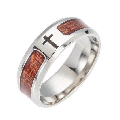 Celtic Tree of Life Wood Inset Wedding Ring – Stainless Steel