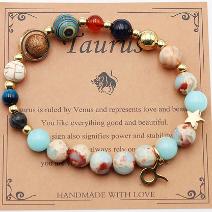 Zodiac Natural Stone Bracelet – Constellation Beaded Bracelet with Agate & Shoushan Stone
