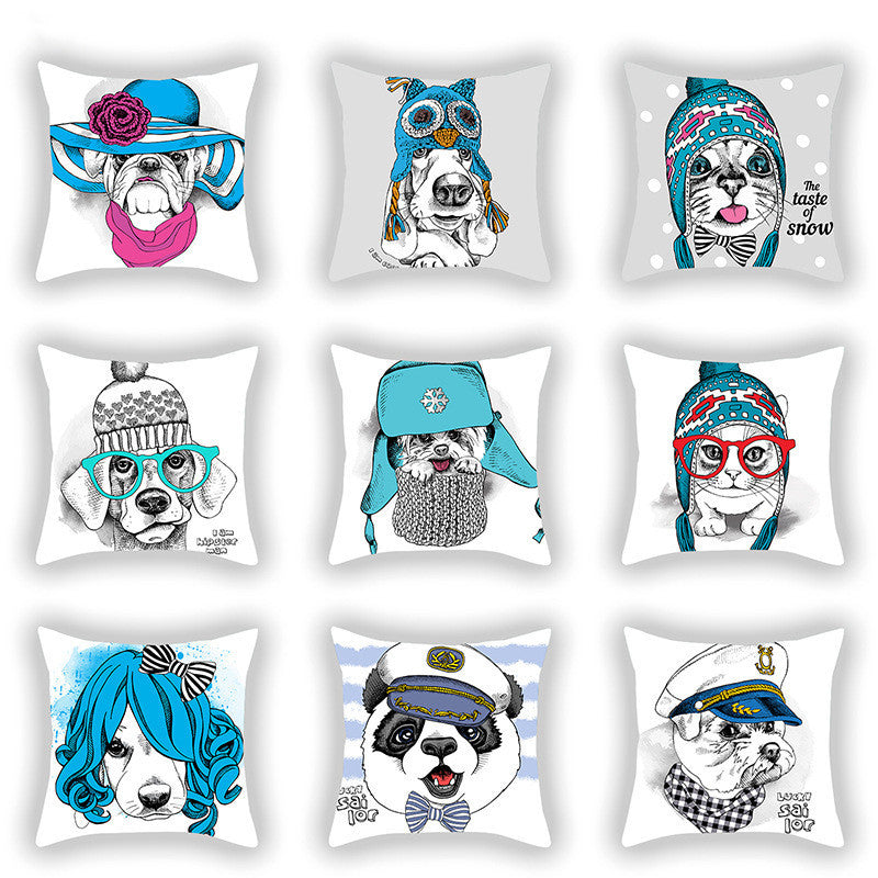 Blue Series Pet Dog Print Pillow Cover – Sofa, Balcony & Car Cushion Case for Dog Lovers