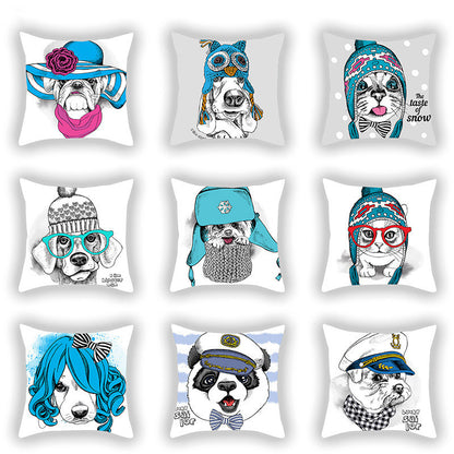 Blue Series Pet Dog Print Pillow Cover – Sofa, Balcony & Car Cushion Case for Dog Lovers