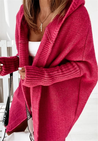 Bat Sleeve Hooded Cardigan – Oversized Knit Sweater for Women