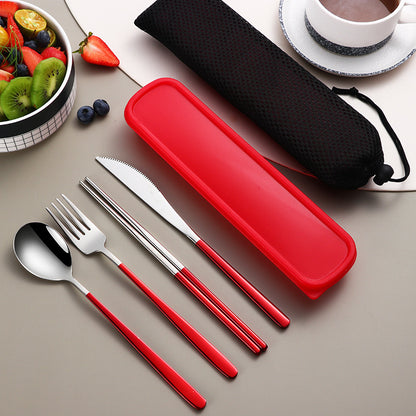 304 Stainless Steel Portable Cutlery Set – Gold Knife, Fork & Spoon with Case for Camping & Travel