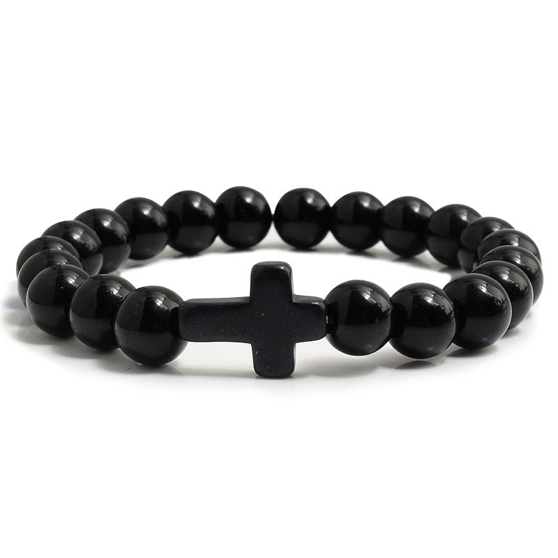 Turquoise Cross Bead Bracelet – Colorful Natural Stone Jewelry for Men & Women