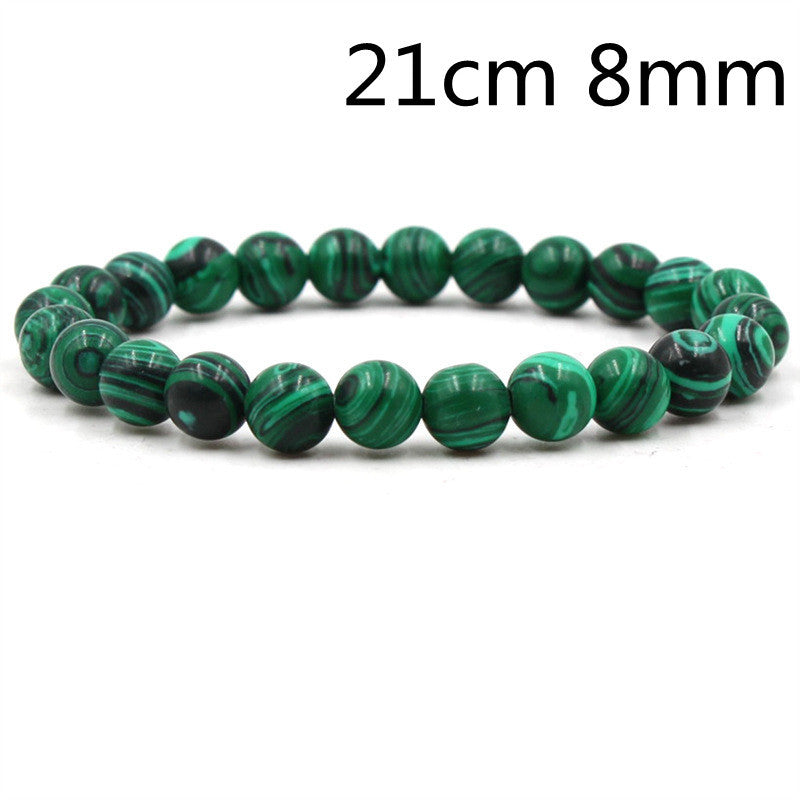 Malachite & Frosted Stone Elastic Bracelet – Natural Green Bead Jewelry for Women & Men