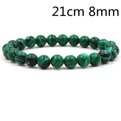 Malachite & Frosted Stone Elastic Bracelet – Natural Green Bead Jewelry for Women & Men