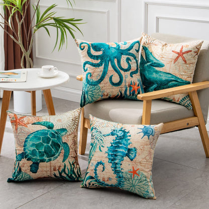 Sea Turtle Printed Throw Pillow Cases – Ocean Cushion Covers for Home Decor Sofa & Chair Seat
