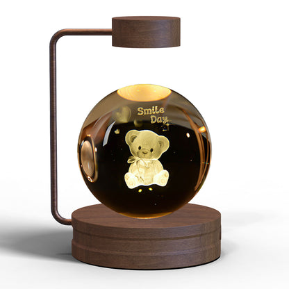 3D Crystal Ball Night Light – USB Wooden Base Bedside Lamp