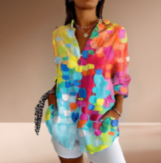 Floral Print Long-Sleeve Women's Shirt – Casual Button-Up Top
