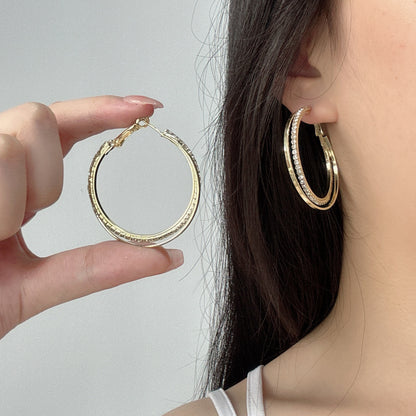 Circle Diamond Drop Earrings – Korean Affordable Luxury Alloy Jewelry for Women