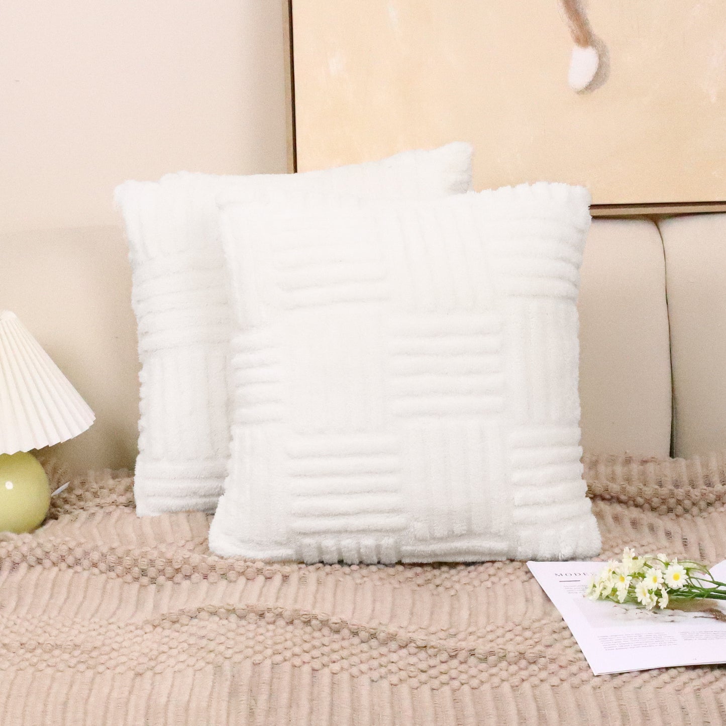 Woven Plush Pillowcase – Soft Textured Cushion Cover for Sofa & Bedroom Decor