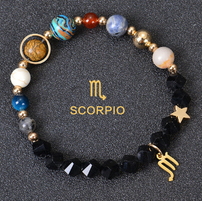 Eight Planets Zodiac Bracelet – Frosted Natural Stone Beads for All 12 Signs