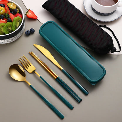 304 Stainless Steel Portable Cutlery Set – Gold Knife, Fork & Spoon with Case for Camping & Travel
