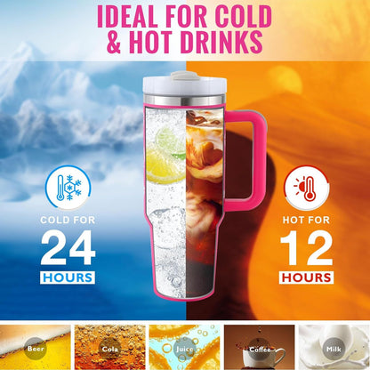 40 Oz Insulated Tumbler with Handle & Straw – Stainless Steel Vacuum Cup