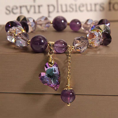 Purple Heart Crystal Bracelet – Natural Amethyst Gemstone Jewelry
