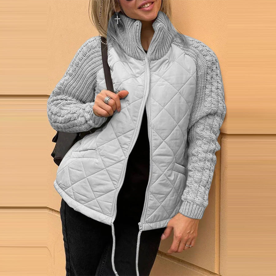 Women's Winter Stand Collar Knitted Jacket with Pockets & Zipper