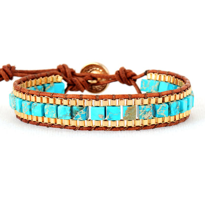 Imperial Stone Hand-Woven Leather Bracelet – Geometric Unisex Jewelry