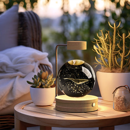 3D Crystal Ball Night Light – USB Wooden Base Bedside Lamp
