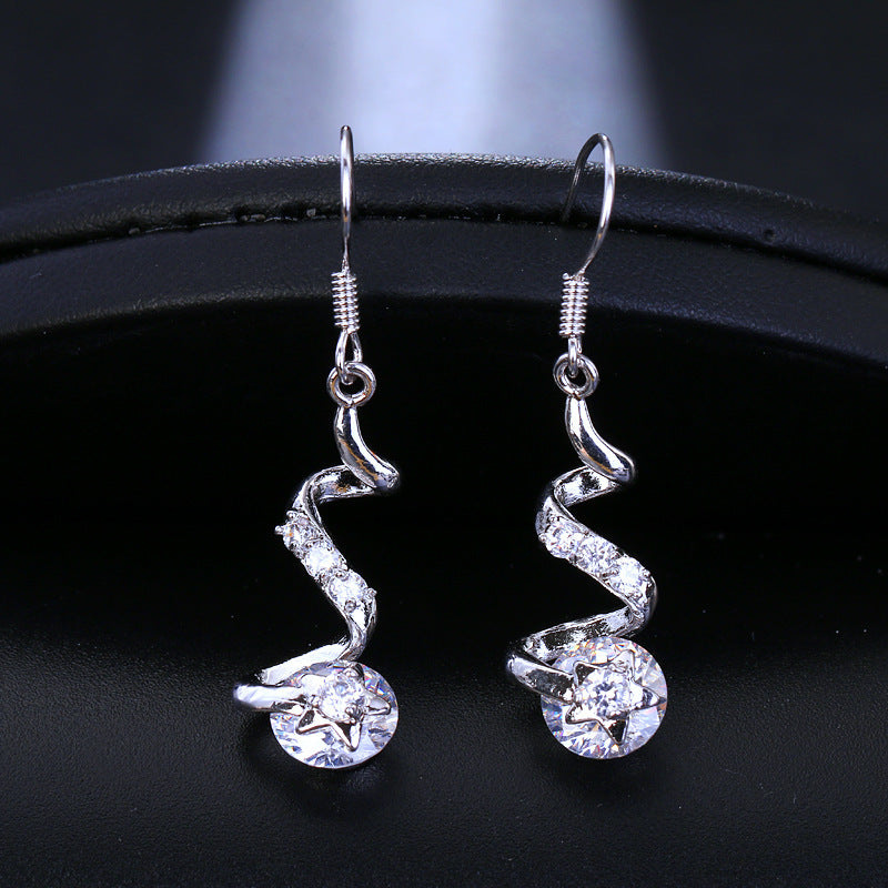 Purple Zircon Spiral Ear Hook Earrings – Geometric Copper Jewelry for Women