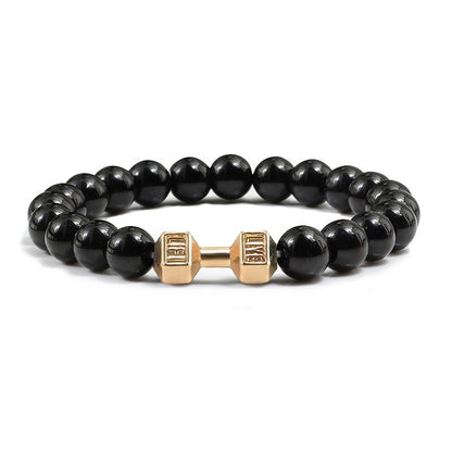 Stone Bead Barbell Bracelet – 8mm Electroplated Alloy Jewelry for Men & Women