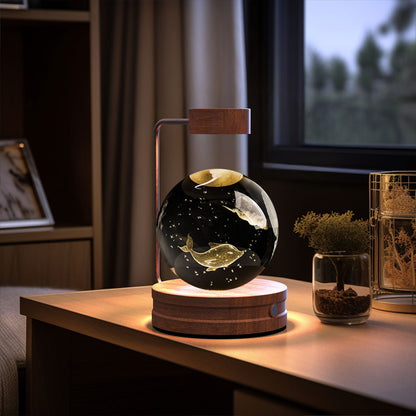 3D Crystal Ball Night Light – USB Wooden Base Bedside Lamp