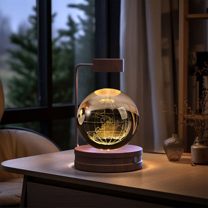3D Crystal Ball Night Light – USB Wooden Base Bedside Lamp