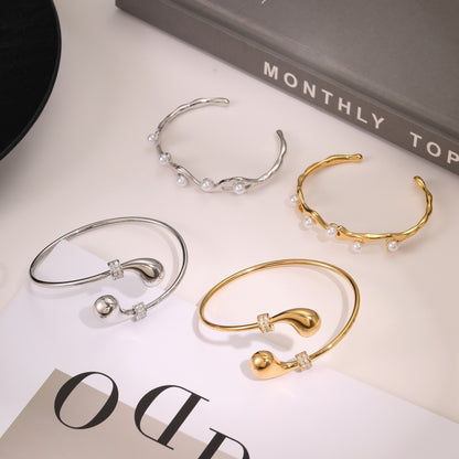 18K Gold-Plated Stainless Steel Opening Bracelet – Geometric INS Fashion Jewelry for Women