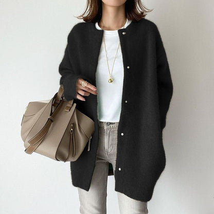 Women's Single Breasted Knitted Cardigan – Solid Color Slim Fit Jacket