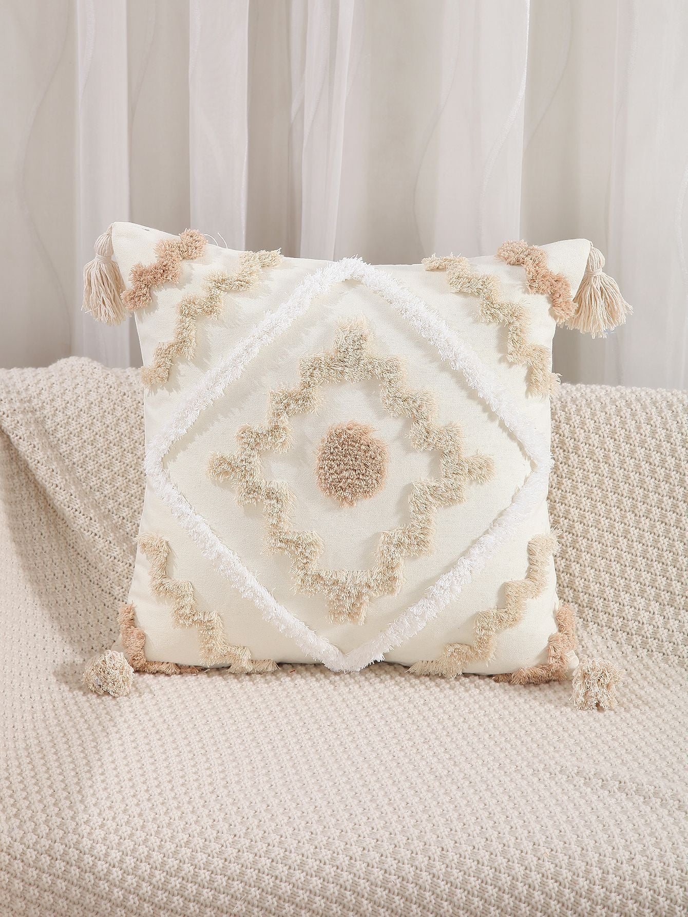 Bohemian Geometric Tufted Pillowcase – Decorative Cushion Cover for Sofa & Home Decor