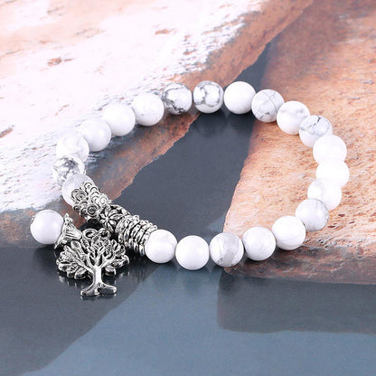 White Turquoise Frosted Bead Bracelet – 8mm Natural Stone Jewelry for Women