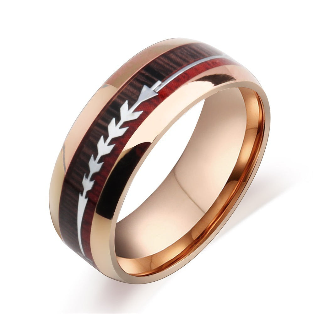 Stainless Steel Wood Grain Arrow Inlaid Ring – Nature Jewelry
