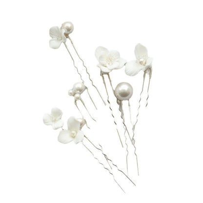 Ceramic Flower Pearl Hairpin – Elegant Bridal Hair Plug for Women