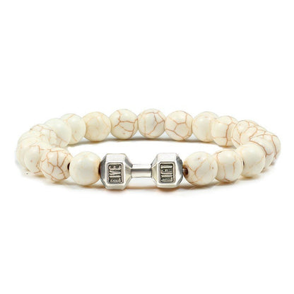 Stone Bead Barbell Bracelet – 8mm Electroplated Alloy Jewelry for Men & Women
