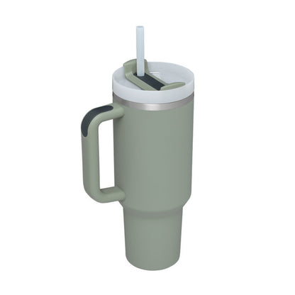 40 Oz Insulated Tumbler with Handle & Straw – Stainless Steel Vacuum Cup