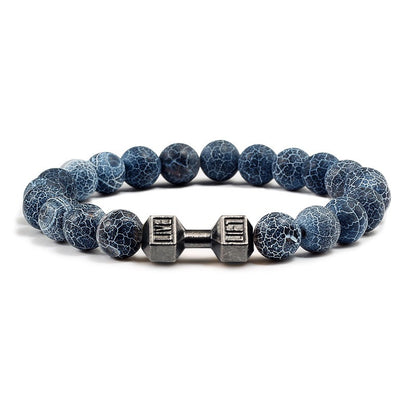 Stone Bead Barbell Bracelet – 8mm Electroplated Alloy Jewelry for Men & Women