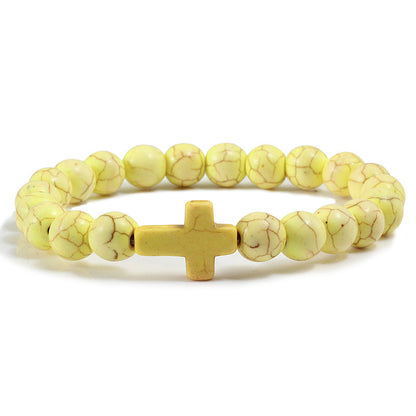 Turquoise Cross Bead Bracelet – Colorful Natural Stone Jewelry for Men & Women
