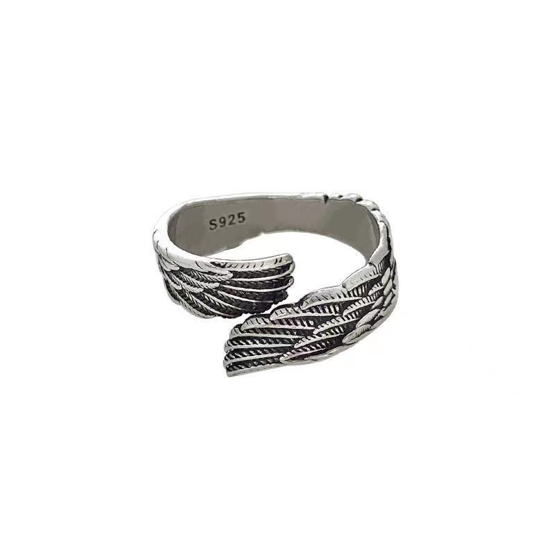 Love Couple Angel Wings Silver Ring – Romantic Jewelry for Women