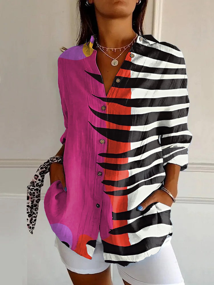 Floral Print Long-Sleeve Women's Shirt – Casual Button-Up Top