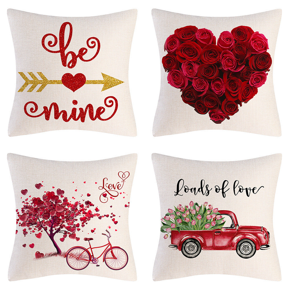 Valentine's Day Linen Pillowcase – Romantic Holiday Gift Cushion Cover for Sofa & Bedroom