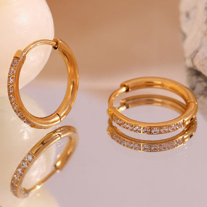 Titanium Steel Zircon Hoop Earrings – Geometric Gold & Steel Jewelry for Women
