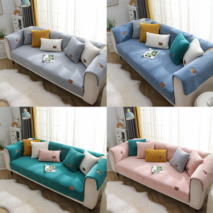 Modern Solid Color Winter Lamb Wool Sofa Cover – Thickened Plush Anti-Slip Couch Cover for Living Room