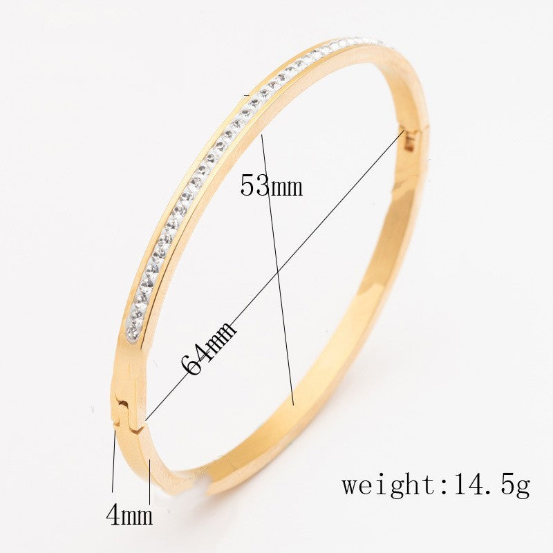 Diamond-Set Stainless Steel Opening Bracelet – Elegant Cuff for Women